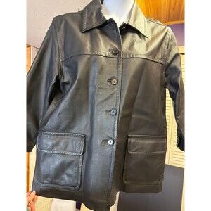 Women's 1X Petite Real Comfort Black‎ Leather Blazer Jacket Coat